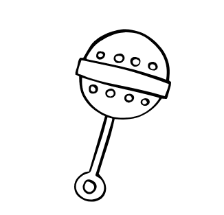 Simple black and white baby rattle illustration.