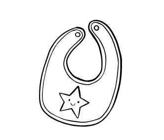 Black and white baby bib with a smiling star design.