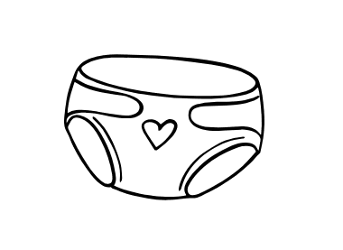 Black and white illustration of a diaper with a heart design.